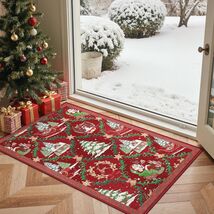 Traditional Christmas Washable Rug 2x3 Santa Sleigh Red Low Pile Non-Sli... - $21.95