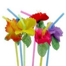 48 Multicolored Flower Bendy Straws Luau Cocktail Drink - Tiki Bar Leis Umbrella - £15.22 GBP
