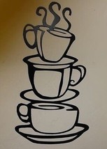 Stacked Coffee Cups Large - Metal Wall Art - Black 24&quot; x 13&quot; - £37.25 GBP