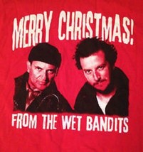 Wet Bandits Home Alone Harry Marv Merry Christmas Men&#39;s Med Red T-SHIRT New - £7.85 GBP