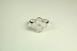 Mother of Pearl and Cubic Zirconia Quatrefoil Silver Plated Ring - $55.00