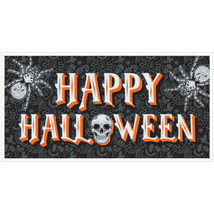 Happy Halloween 65" Plastic Horizonal Giant Banner Spider Skull Orange Black - $5.34