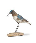 Sandpiper Bird Statue on Wood Base Metal Feet 6.5&quot; high Blue Weathered Look - €16,79 EUR