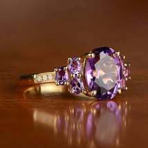 Oval Cut 3.50 Ct Amethyst &amp; Diamond Engagement Wedding 14K Rose Gold Finish Ring - £89.40 GBP