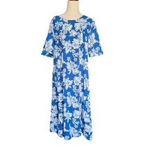Hawaiian Dress Womens XL Floral Blue Hibiscus Flowers Hawaii Luau Vacation Midi - £36.03 GBP
