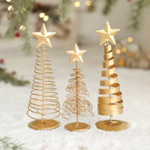 3 PCS Gold Color Christmas Tree Ornament Tabletop Mini Xmas Decoration - $734.25 MXN