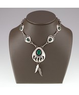 Navajo Sterling Silver Malachite Bear Paw Necklace with Feathers, 27&quot; 24... - €899,52 EUR