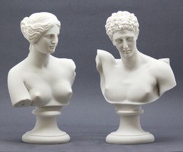 Set 2 Busts God Hermes &amp; Goddess Aphrodite Venus Greek Cast Marble Sculpture - £80.22 GBP