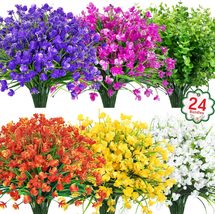 Ouddy Decor 24 Bundles Artificial Flowers for Outdoors Decoration UV Resistant - £18.95 GBP