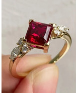 3.00Ct Princess Cut Simulated Red Garnet Engagement Ring 14K Yellow Gold... - £44.10 GBP