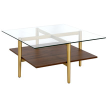 32&quot; Brown And Gold Glass And Steel Square Coffee Table With Shelf - $361.30