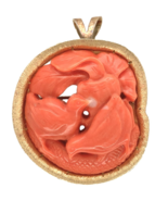 14k Yellow Gold Carved Birds Genuine Natural Coral Pin Brooch Pendant (#... - $628.65