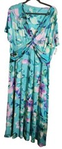 Soft Surroundings Turquoise Watercolor Floral Maxi Dress Faux Wrap Top X... - £58.95 GBP