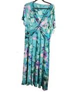 Soft Surroundings Turquoise Watercolor Floral Maxi Dress Faux Wrap Top X... - $102.72 CAD