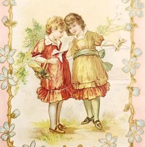 C1900s Victorian Trade Card 2 Girlfriends Read Love Letter Flowers Ephem... - $19.99