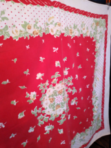 Darling Vintage Red &amp; Jadite Floral Cotton Tablecloth with Border  54 x 48 - £37.77 GBP