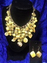 Yellow Mother Of Pearl Faux Pearl Necklaceand Earrings 20” - £10.04 GBP