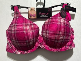NO BOUNDARIES WOMEN&#39;S PINK PLAID PUSH UP BRA ALLOVER LACE SIZE 32D NEW - $8.85