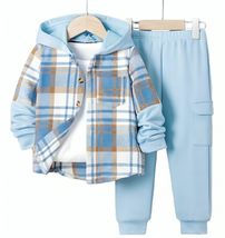 2pcs/Set Toddler Boys Casual Plaid Patchwork Hooded Jacket And Sweatpant... - $31.67