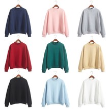 Autumn and Winter Pure Color Thickened Fleece-Lined hoodies Crew Neck Sweatshirt - £51.72 GBP