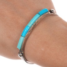 6.25&quot; Edward Zuni sterling turquoise inlay cuff bracelet - £155.56 GBP