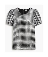 J.Crew Sz M Gingham Metallic Puff Sleeve Blouse Top Lined Round Neck Pul... - $34.91