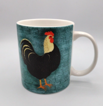 Warren Kimble Rooster Coffee Mug Stoneware Black &amp; White Rooster Blue Background - £6.84 GBP