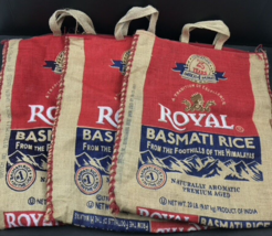 Royal Basmati Rice Lot of 3 EMPTY Reusable Zippered Burlap Sack/Tote Bags - £11.66 GBP