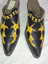 Womens cowboy Mules Diablo brown yellow inlay beads turq  size 7 item: M... - $187.00