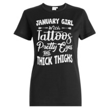 January Girl Tattoos Pretty Eyes T-shirt Black Ladies Tee Birthday Gift ... - $19.75