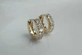 2Ct Round Cut Simulated Diamond Huggie Hoop Earrings 14K Yellow Gold Plated - £100.88 GBP
