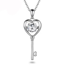 Heart Key Necklace 925 Sterling Silver Heart Key Pendant Necklace Open Her Heart - £72.39 GBP