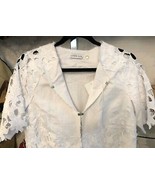 LINEN LUX Blanco Lino &amp; Encaje Transparente Cárdigan Largo / Chaqueta Ta... - $226.60