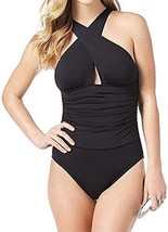 MSRP $98 Michael Kors High Neck Shirred One-Piece Swimsuit Size 4 (DEFECTS) - £17.91 GBP