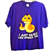 XL Purple I Just Really Like Snakes Ok T-Shirt Short Sleeves Cotton Unisex - £16.80 GBP