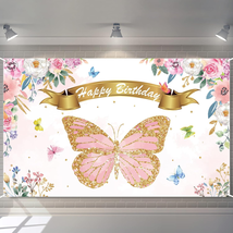 Butterfly Birthday Party Backdrop Decorations Pink and Purple Butterfly ... - £12.49 GBP