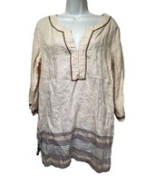 Tommy Bahama Brown Tan Linen Embroidered Beaded Tunic Top Blouse Size M - $21.77