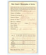 1913 Mare Owner&#39;s Memorandum of Services Card - Foaling Chart On Back - $39.60
