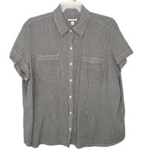 Croft &amp; Barrow 3X Womens Blouse Button Front Short Sleeve Collared Gray Check - £10.31 GBP