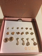 Guess 9 Pieces Earrings Set Rose Gold Tone Round,heart,crystal,pearl,log new - £36.51 GBP