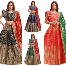 Womens Jacquard Lehenga Choli &amp; Dupatta Wedding Party fashion dress Free Size - £29.80 GBP