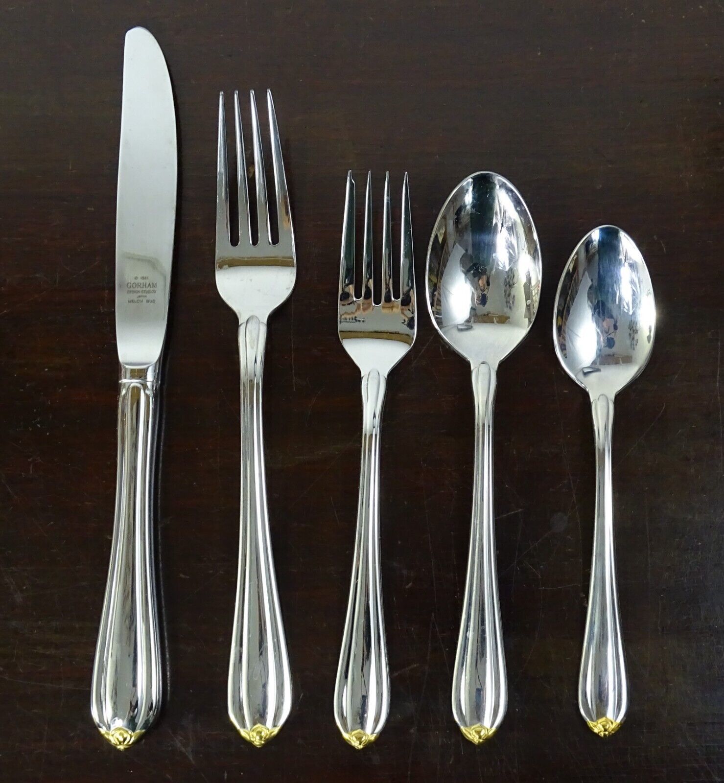 Gorham Silver Gold Tip Golden Melon Bud 5 Piece Place Setting, Made in Korea - $79.20