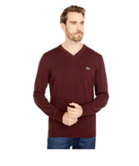 Lacoste V-Neck Cotton Sweater Mens Size Bordeaux Red - $39.38