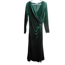 Women’s Zaberry Ruched Velvet Wrapped Long Green Party Dress Sz M Pull On - $327.78 MXN