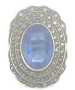 Art Deco Blue Glass Marcasites Vintage Sterling Silver Ring Pinky Size 3.25 - $67.32