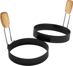 COTEY 3.5&quot; Egg Rings Set of 2 with Wooden Handle, Large Ring for Frying Eggs, ro - £10.27 GBP