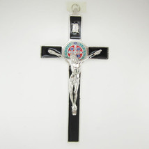 Black Enamel 8 inch Saint Benedict Crucifix Cruces Big Wall Cross - £18.82 GBP