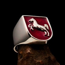 Shield shaped Lower Saxony Men&#39;s Seal Pinky Ring Horse on red - Sterling Silver - £67.47 GBP