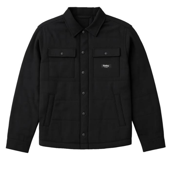 Hurley Mens Shirt Jacket Black Shacket Pockets Quilted Snap Button Lightweight Item image 7