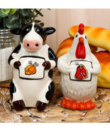 Holstein Cow and Hen Holding Steak & Roast Chicken Sign Salt Pepper Shakers Set - $16.99
